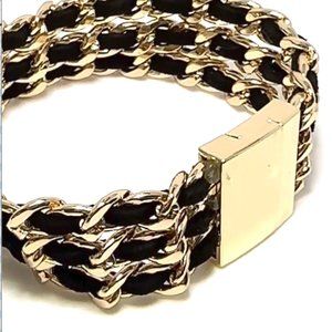 3 ROW GOLD CHAIN & LEATHER BRACELET-MAGNETIC CLOSURE-LOVE LOVE LOVE IT!!